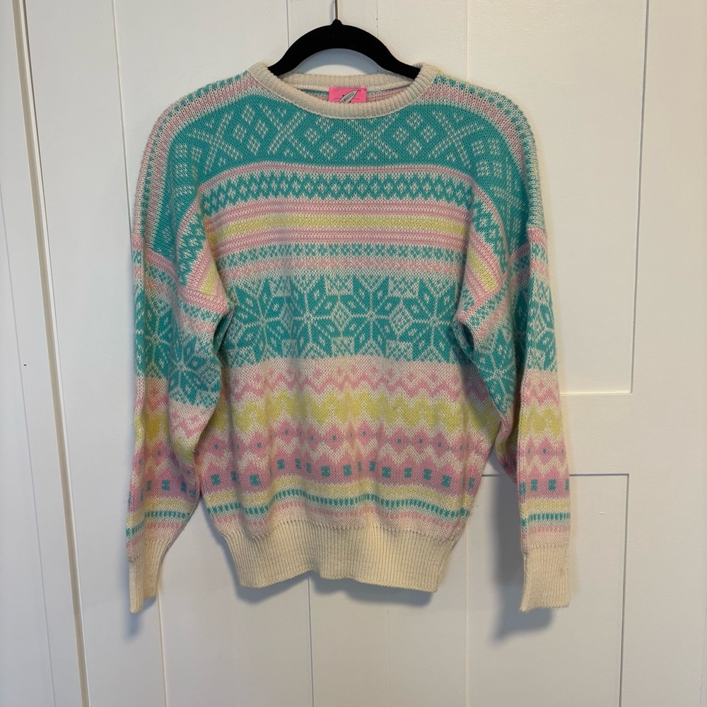 Pinwheels 80’s Vintage Sweater Nordic Pastel Mint Yellow Peach Acrylic USA